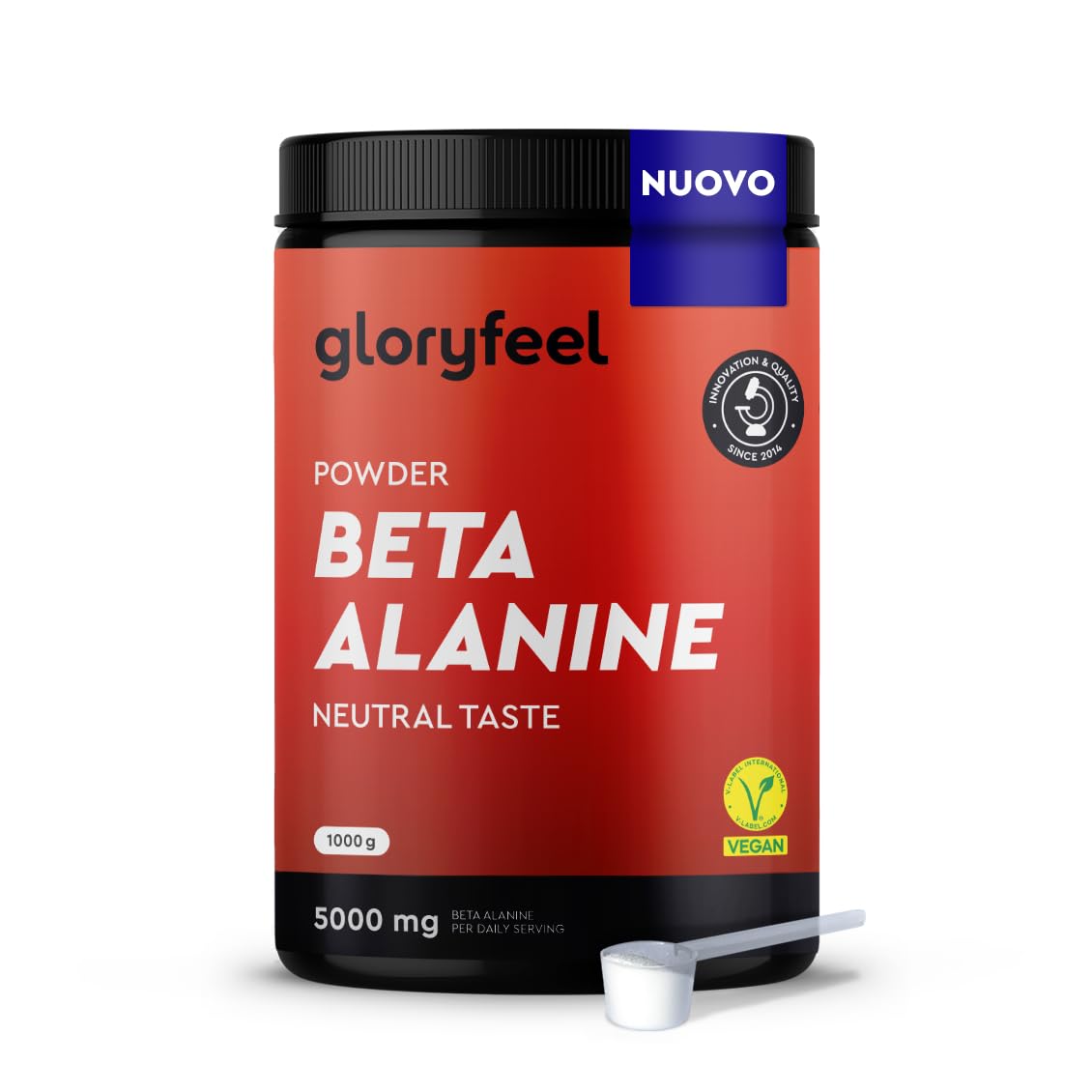Beta Alanina in polvere 1000g - 5000mg per porzione - PreWorkout per 7 mesi - Amminoacido vegano alto Dosaggio - Beta Alanina +99% Pura, Senza additivi e Sapore neutro - Qualità testata in Laboratorio
