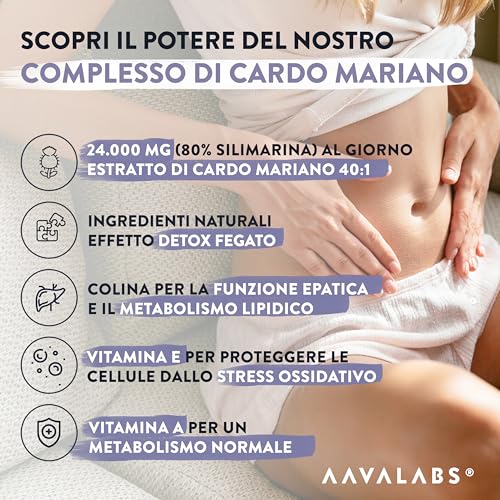 Cardo Mariano Fegato 80% Silimarina | Integratore Fegato e Intestino, 600mg Estratto 40:1 di Cardo Mariano Tarassaco e Carciofo Desmodio Vitamina A & E Colina, Depurativo Naturale Vegano - 120 Capsule