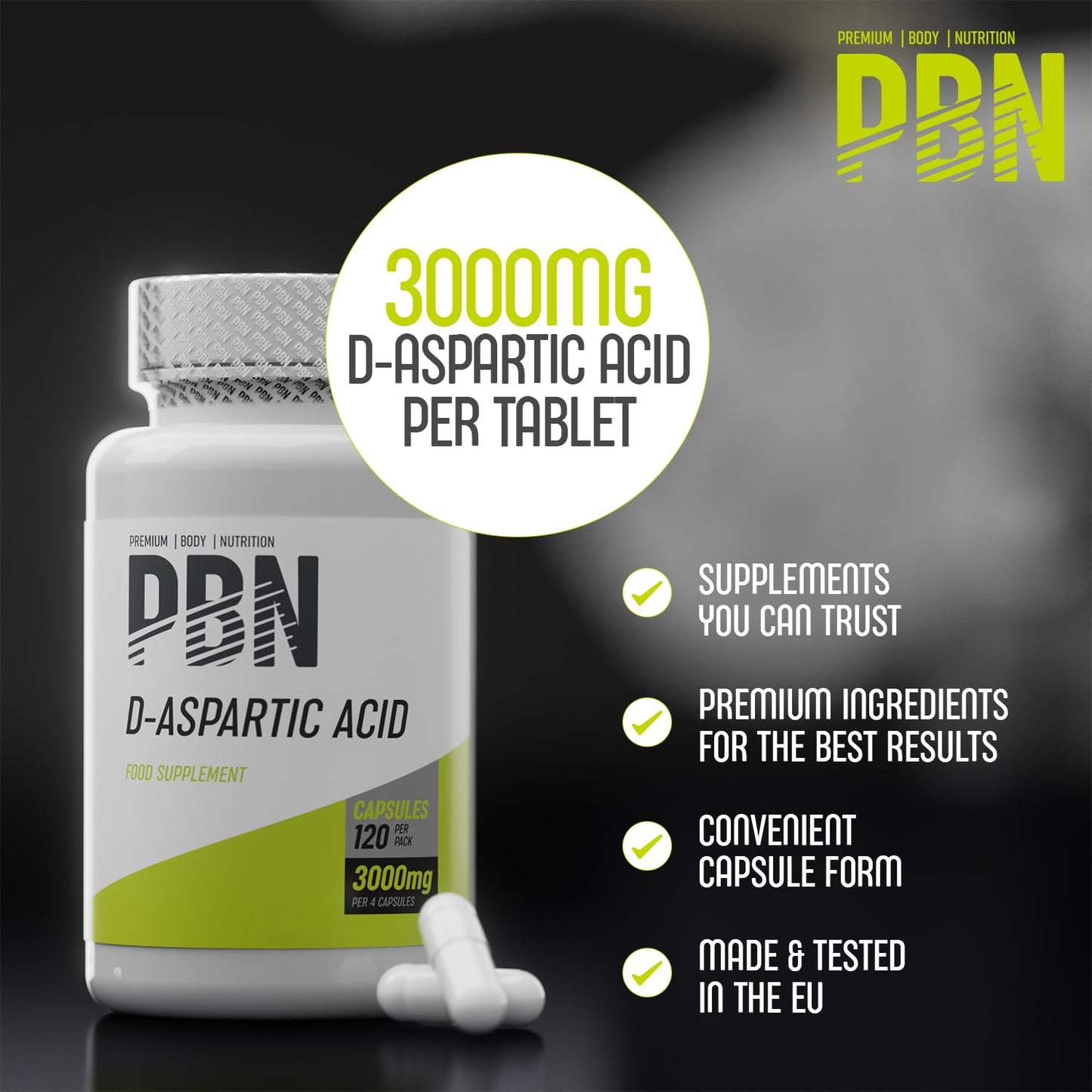 Premium Body Nutrition, acido D-aspartico, 120 capsule