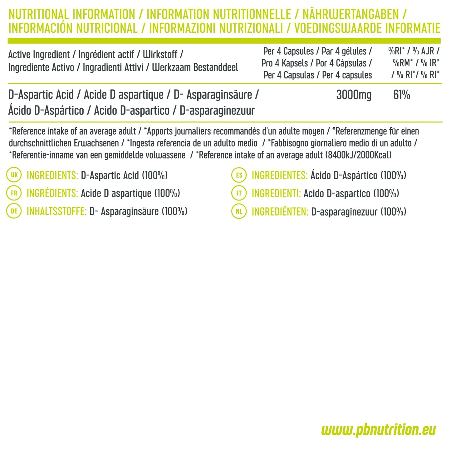 Premium Body Nutrition, acido D-aspartico, 120 capsule
