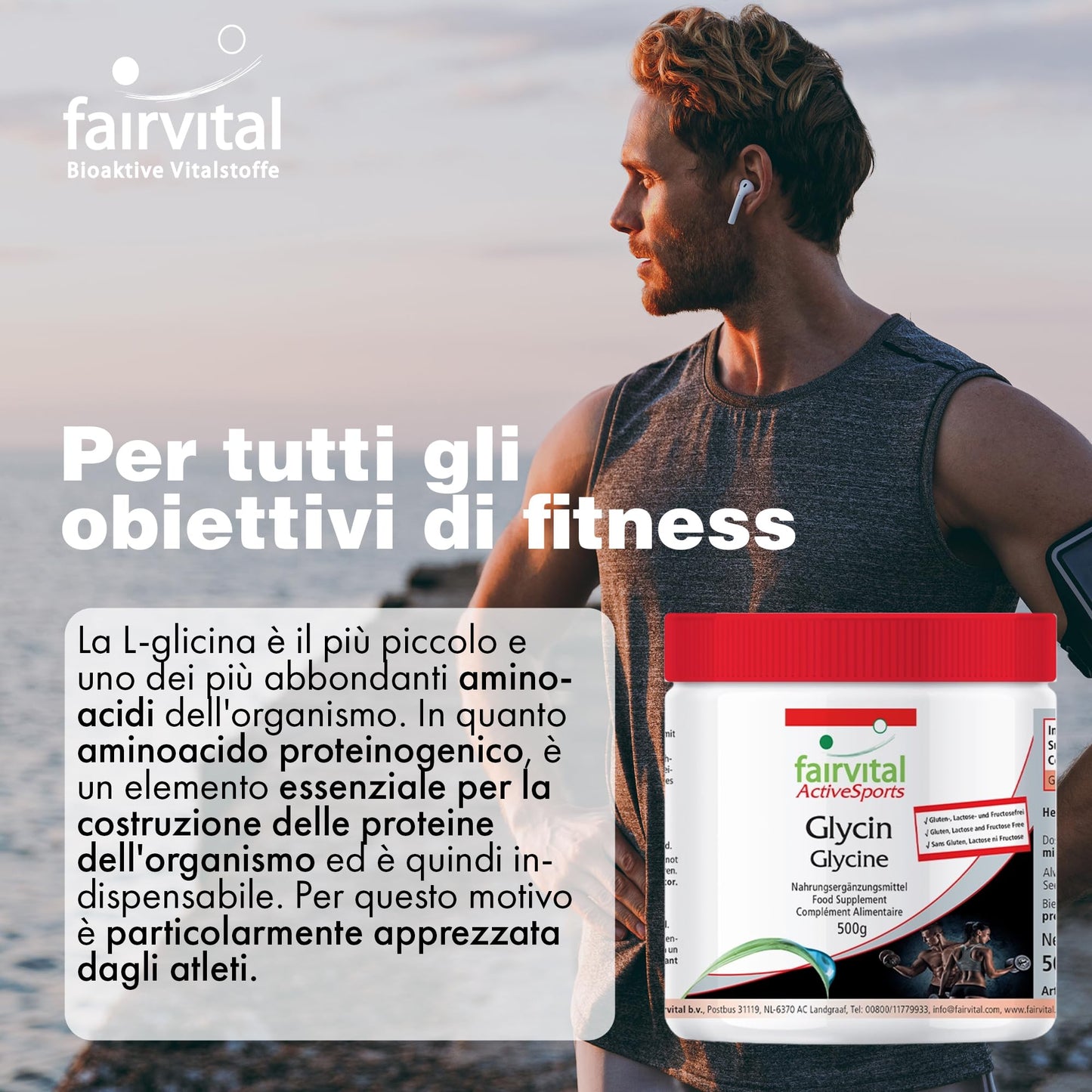 Fairvital | Glicina in polvere 500g - Amminoacido - 100% Glicina Pura in Polvere senza additivi - Vegan