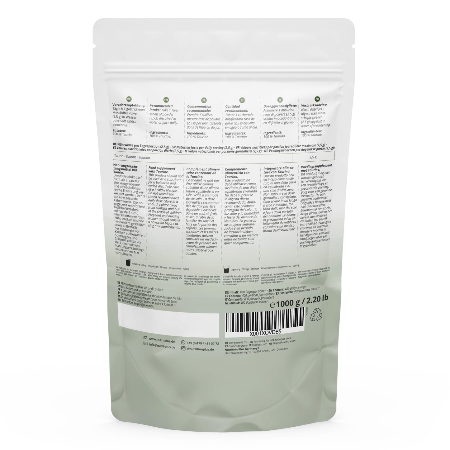 Taurina in Polvere 1 kg - ad alto Dosaggio - Base Vegetale tramite Fermentazione - Pura Taurina 1000 g - Vegana - Neutra - Naturale senza Additivi - Qualità Premium