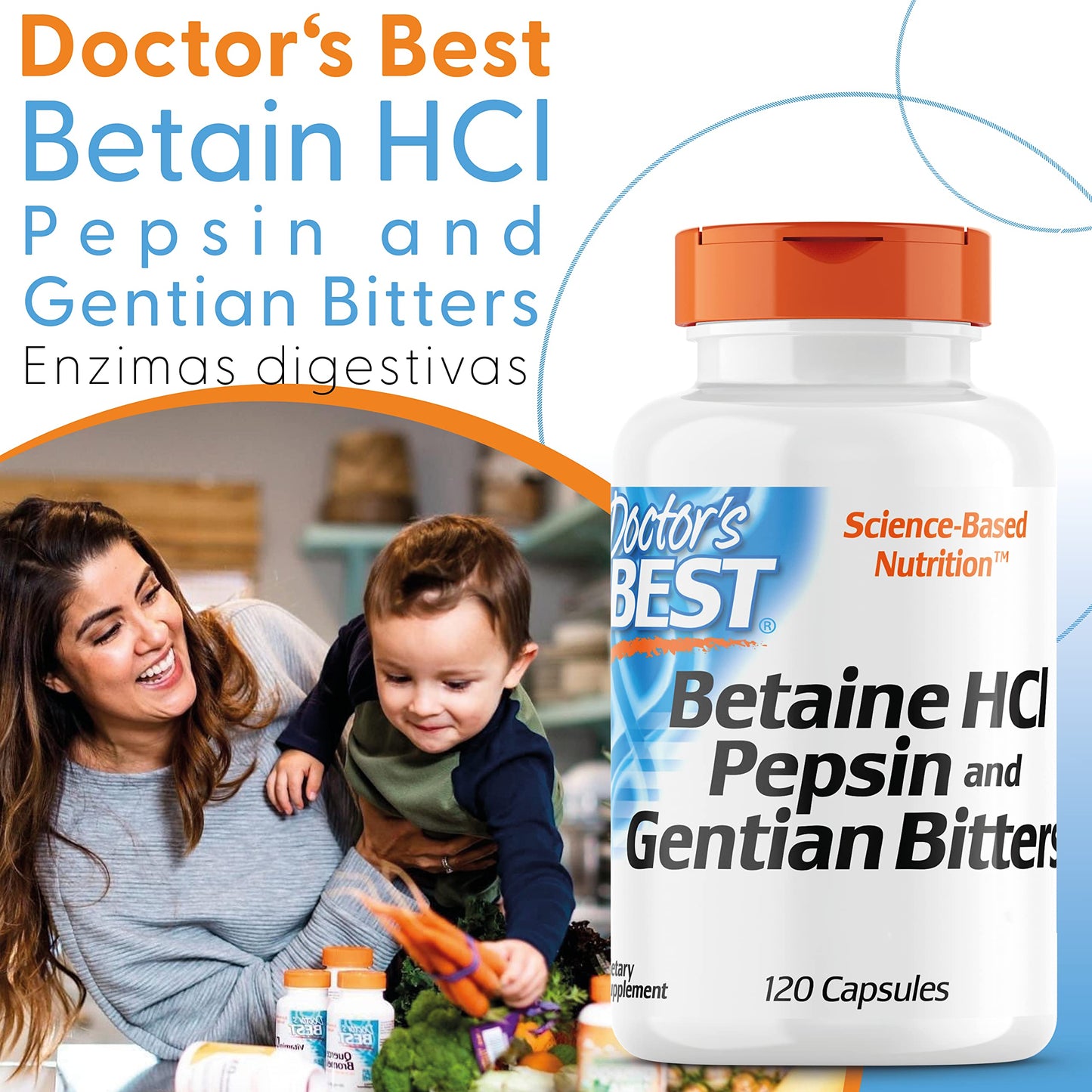 Doctor's Best, Betaina HCI con Pepsina e Genziana Amara, 650mg, 120 Capsule morbide, Altamente Dosato, Testato in Laboratorio, Senza Soia, Senza Glutine, Non-GMO