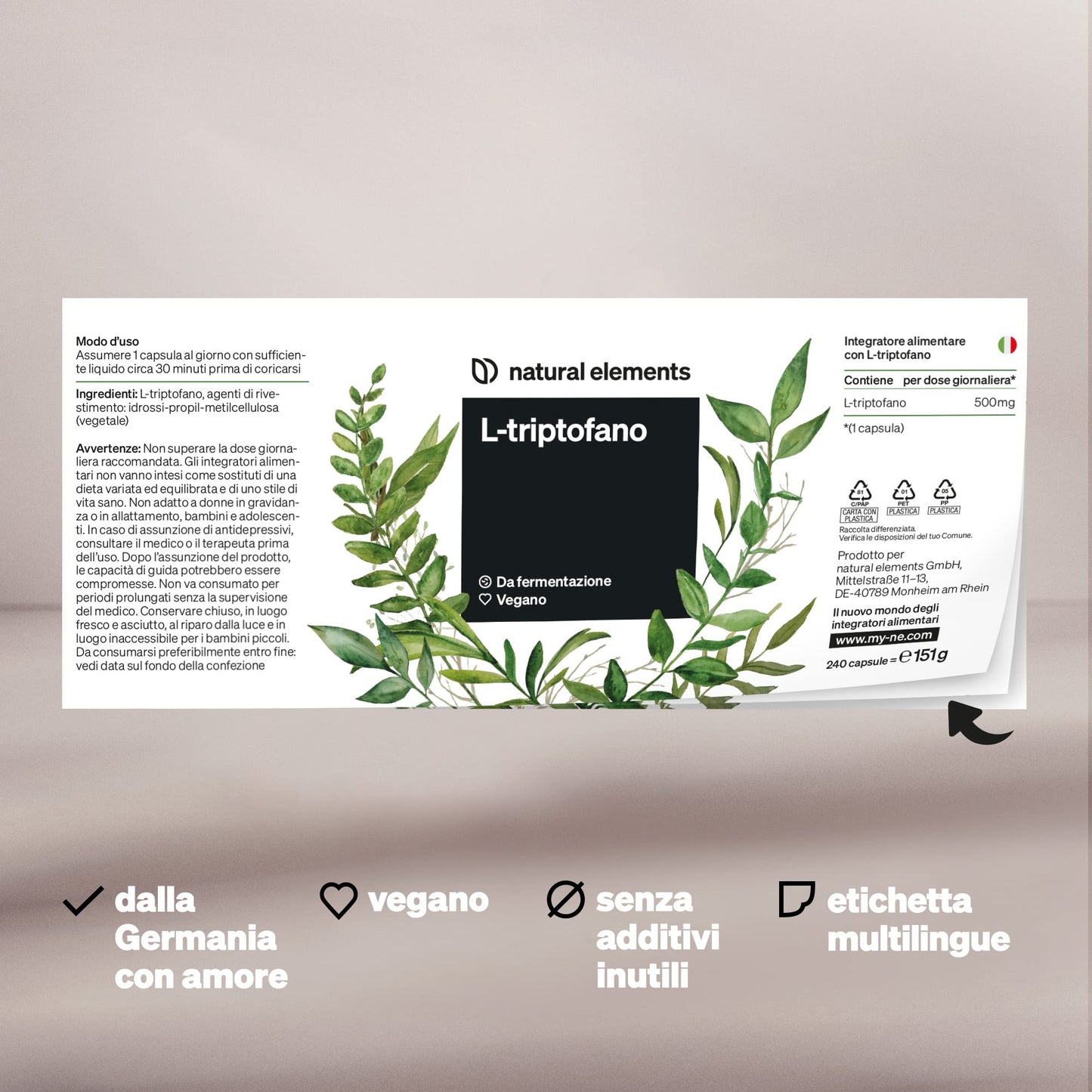 L-Triptofano 500mg – Triptofano Integratore per Dormire e Migliorare la Qualità del Sonno – 240 Capsule (Scorta di 8 Mesi) – Rilassante Antistress per Dormire – Testato in laboratorio, vegano