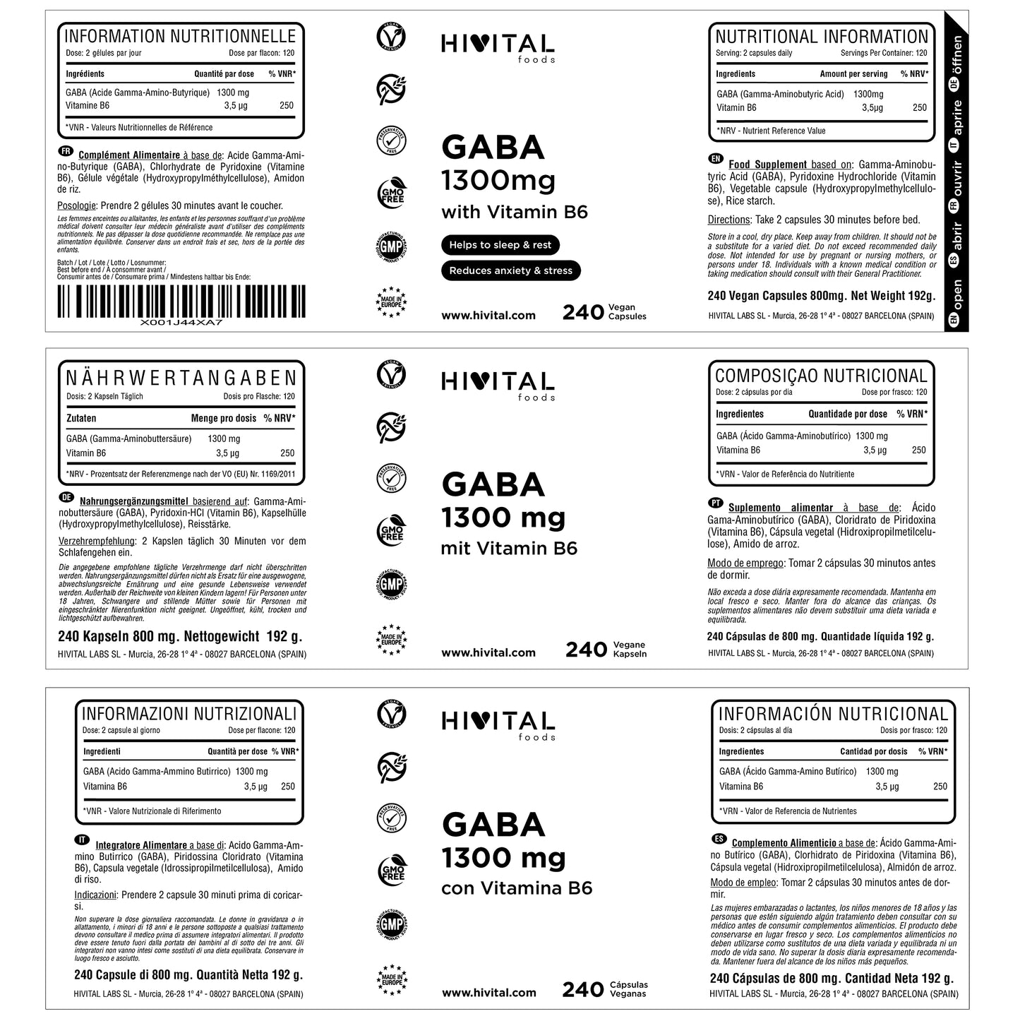 GABA 1300 mg con Vitamina B6. 240 capsule vegane per 4 mesi. L'Acido Gamma AminoButirrico con Vitamina B6 aiuta a migliorare la qualità del sonno e del riposo e a ridurre l'ansia e lo stress.