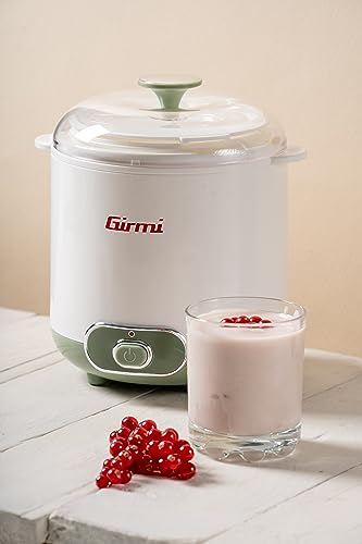 Girmi YG02, Yogurtiera Elettrica con Accessori per Yogurt Greco, Capacità Totale 1,5 litri, 2 Contenitori per utilizzo continuo, Bianvo/Verde
