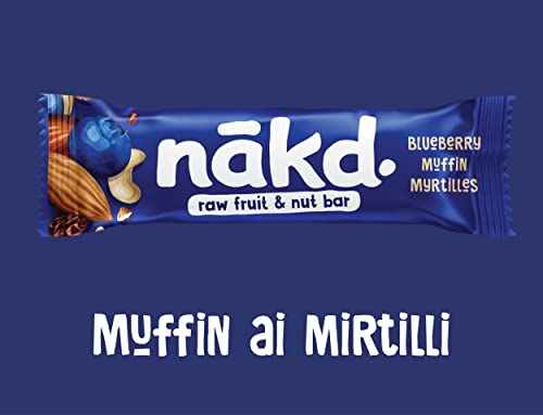 Nākd. Muffin ai Mirtilli | Barrette Crude con Frutta e Frutta Secca | Ingredienti 100% Naturali | Senza Zuccheri Aggiunti | Vegan | Senza Aromi Aggiunti | 18 x 35g | 630g