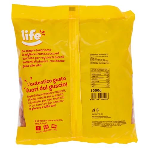 Life Mandorle Sgusciate, Mandorle Ricche di Fibre e Vitamine, Frutta Secca, Snack Sano e Genuino Fonte di Calcio, Forsforo e Magnesio, 1000 Grammi