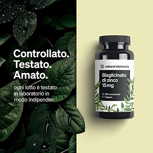 Zinco Integratore – 365 Compresse Vegan contro Acne e Brufoli – Zinco 15mg Scorta 1 Anno – Antiossidante per Pelle Sana – 15 mg di Zinco Elementare per Compresse da Puro Zinco Bisglicinato