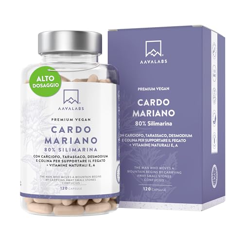 Cardo Mariano Fegato 80% Silimarina | Integratore Fegato e Intestino, 600mg Estratto 40:1 di Cardo Mariano Tarassaco e Carciofo Desmodio Vitamina A & E Colina, Depurativo Naturale Vegano - 120 Capsule