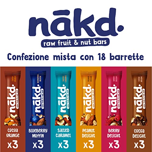 Nākd. Confezione Mista | Barrette Crude con Frutta e Frutta Secca | Ingredienti 100% Naturali | Senza Zuccheri Aggiunti | Vegan | Senza Aromi Aggiunti | 18 x 35g | 630g