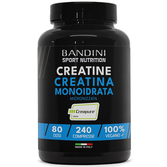 Bandini® Creatina CREAPURE® Monoidrata 240 Compresse - Integratore per Allenamento, Sport, Palestra e Pre Workout - 100% Vegan - A base di Creatine Monoidrato per ATP e recupero
