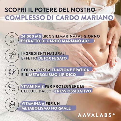 Cardo Mariano Fegato 80% Silimarina | Integratore Fegato e Intestino, 600mg Estratto 40:1 di Cardo Mariano Tarassaco e Carciofo Desmodio Vitamina A & E Colina, Depurativo Naturale Vegano - 120 Capsule