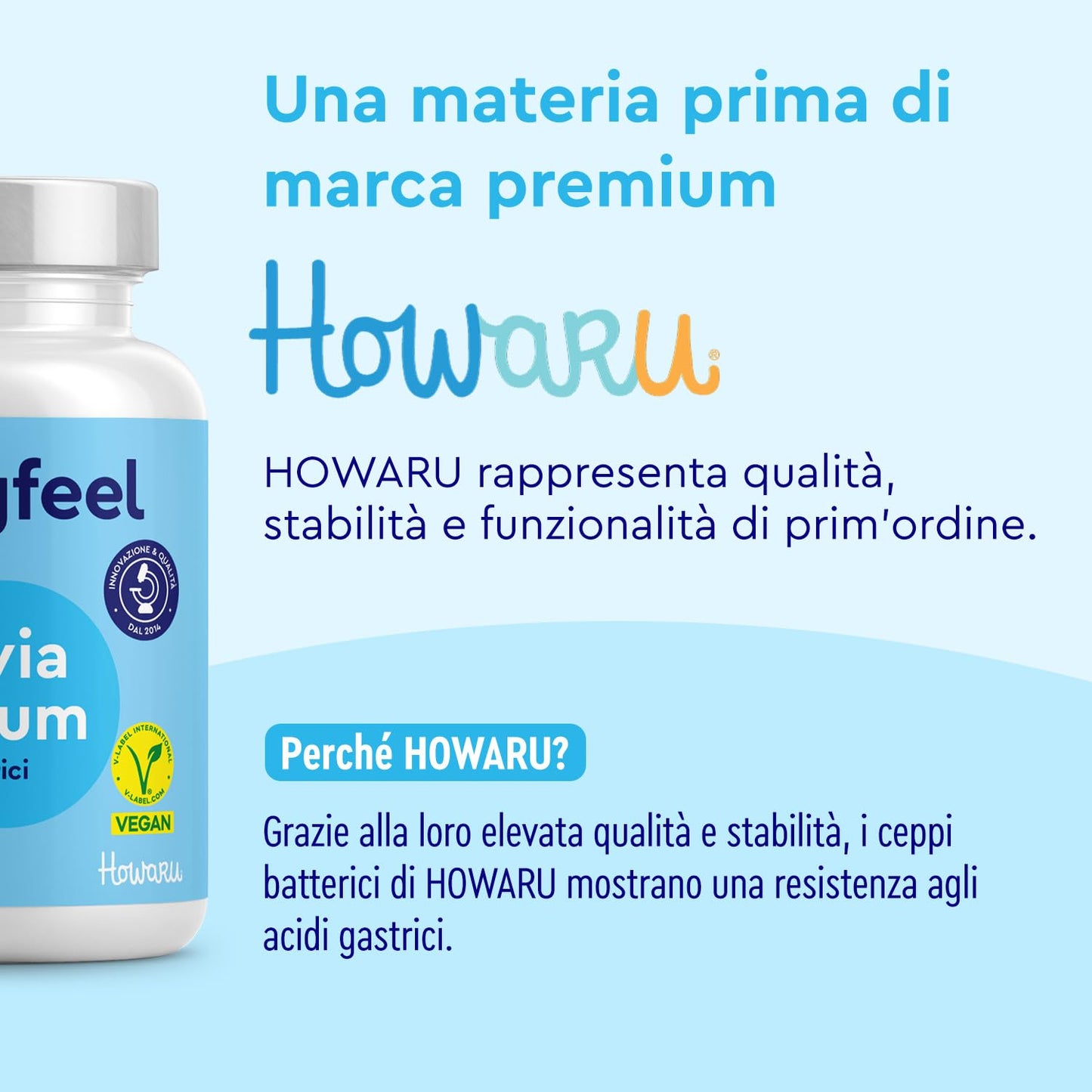 Fermenti Lattici Probiotici Premium HOWARU®, per Intestino, 180 Capsule, 22 Ceppi Batterici, con Inulina, 10 miliardi di CFU Lactobacillus e Bifidobacterium per la Flora Intestinale