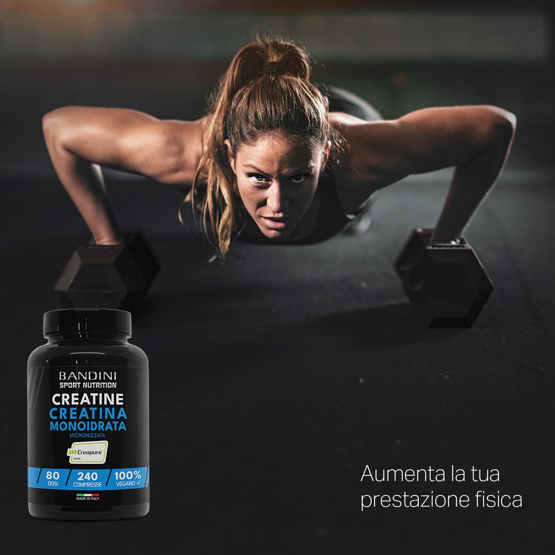 Bandini® Creatina CREAPURE® Monoidrata 240 Compresse - Integratore per Allenamento, Sport, Palestra e Pre Workout - 100% Vegan - A base di Creatine Monoidrato per ATP e recupero