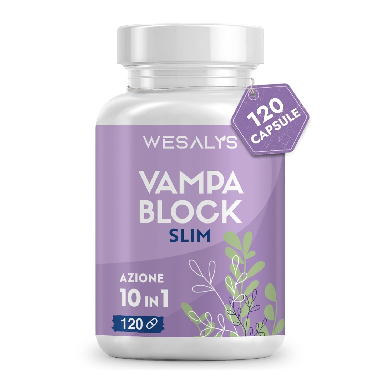 Menopausa Integratori Vampate, VAMPA BLOCK SLIM, 120 Capsule (4 Mesi), Azione 10 in 1, Favorisce l’equilibrio del peso corporeo, Integratore con Isoflavoni di Soia e Agnocasto, Vamp Control