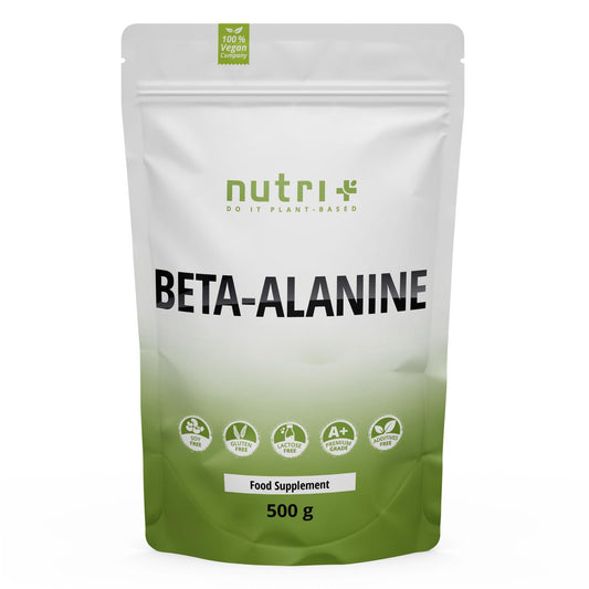 Beta Alanina in polvere 500g - vegana pura ad alto dosaggio e senza additivi - Booster pre-allenamento - Nutri-Plus ß Alanina in polvere - ideale come energizzante Sport
