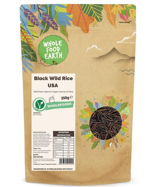 Wholefood Earth Black Wild Rice USA 250 g | Senza OGM | Naturale | Fonte di fibre