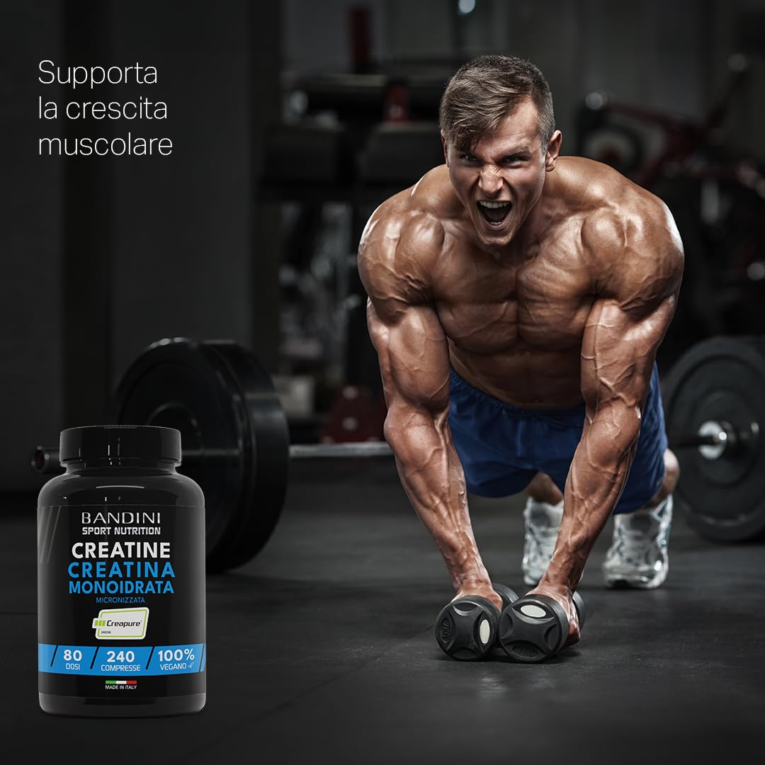 Bandini® Creatina CREAPURE® Monoidrata 240 Compresse - Integratore per Allenamento, Sport, Palestra e Pre Workout - 100% Vegan - A base di Creatine Monoidrato per ATP e recupero