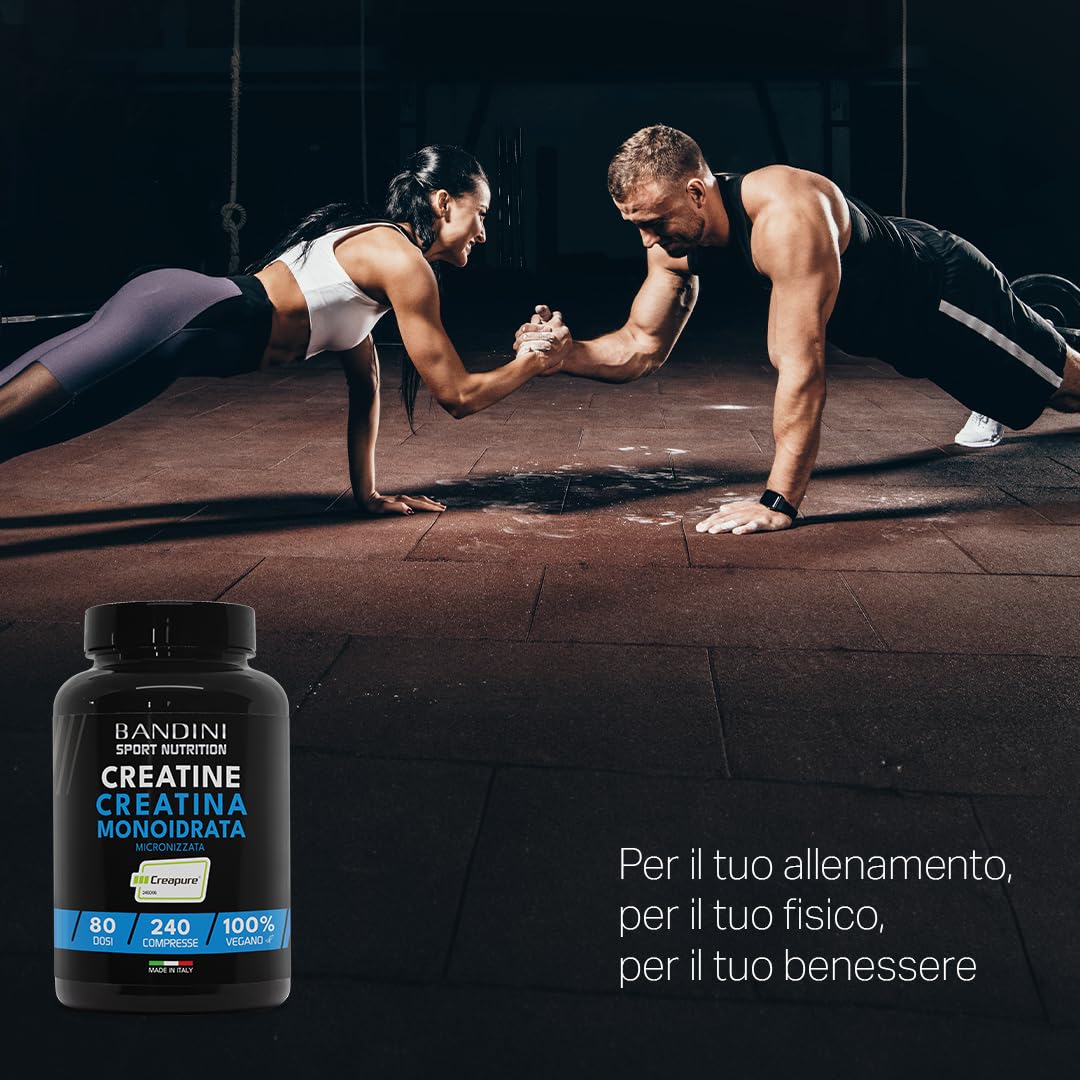 Bandini® Creatina CREAPURE® Monoidrata 240 Compresse - Integratore per Allenamento, Sport, Palestra e Pre Workout - 100% Vegan - A base di Creatine Monoidrato per ATP e recupero