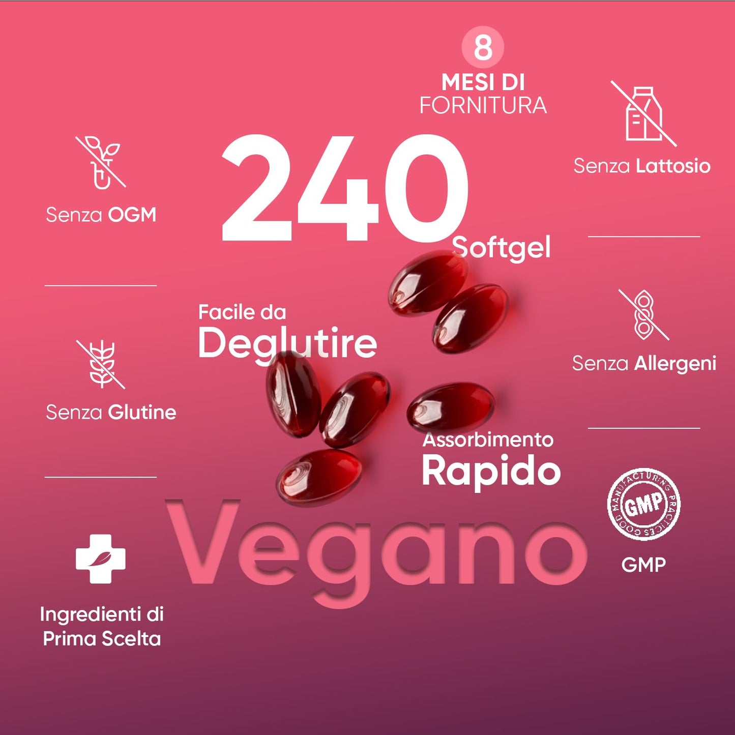 Astaxantina 18mg per 1 Softgel Vegan, 240 Astaxantina Capsule Softgel (Scorta 8 Mesi), Astaxantina Pura Senza Magnesio Stearato, Fonte di Alga Haematococcus Pluvialis, Natural Astaxantina Senza OGM