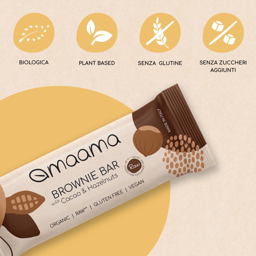MAAMA, Barretta di frutta con Nocciole e Cacao Bio - Snack Sano e Goloso - Biologica, Vegan, Senza Zuccheri Aggiunti e Senza Glutine - Confezione da 14 barrette da 35g ciascuna