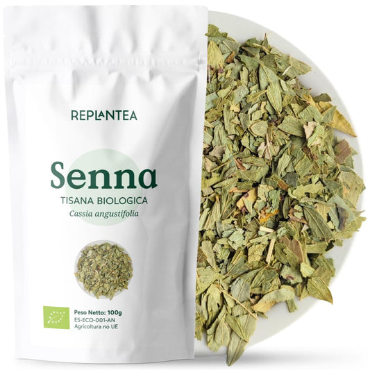 TISANA SENNA BIO 100g (50 Tazze) | Foglie di Senna per Regolarità del Transito Intestinale | Foglie di Senna Tritate per il Tè o l'Infuso REPLANTEA