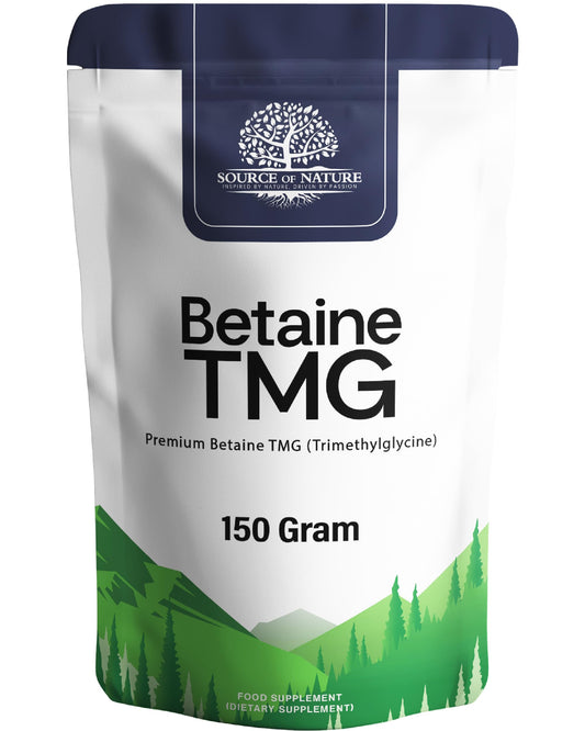 Source of Nature® | Polvere di Betaina Anidra TMG 150g | Integratore di Trimetilglicina 100% Pura con Misurino | Vegano, Senza Glutine, Senza Additivi