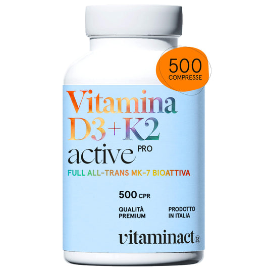 Vitamina D3 K2 (Dura 1 anno e 4 mesi) 500 Compresse - Senza Biossido di Silice, Vitamina D3 2000 UI a Compressa – Vit. K2 MK 7 - Massimo Dosaggio di Vitamine in Commercio, Prodotto in Italia.