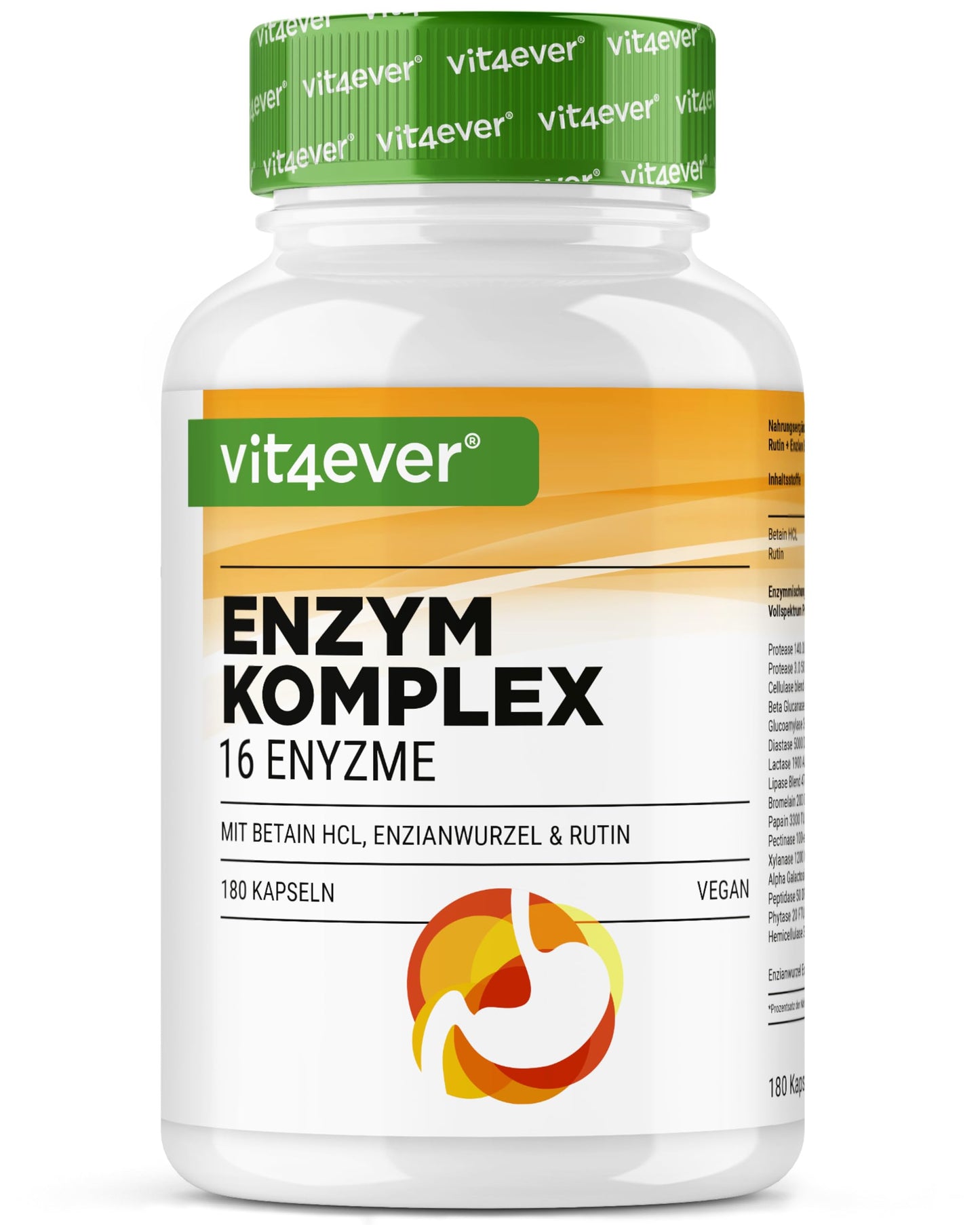 Enzimi Digestivi - 180 Capsule con 16 Enzimi più Betaina HCL, Rutina e radice di Genziana - Con Bromelina, Papaina, Amilasi, Lipasi, Proteasi, Lattasi - Vegano - Altamente Dosato