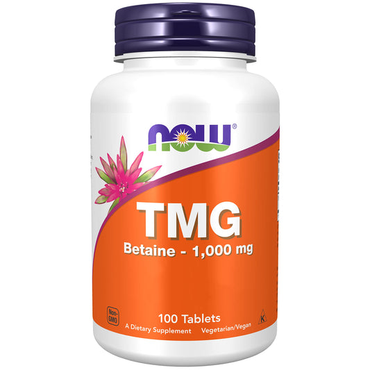 Now Foods, TMG (Trimetilglicina), 1.000 mg, 100 Compresse vegane, Testato in Laboratorio, Dose Elevata, Betaina, Senza Glutine, Senza Soia, Vegetariano