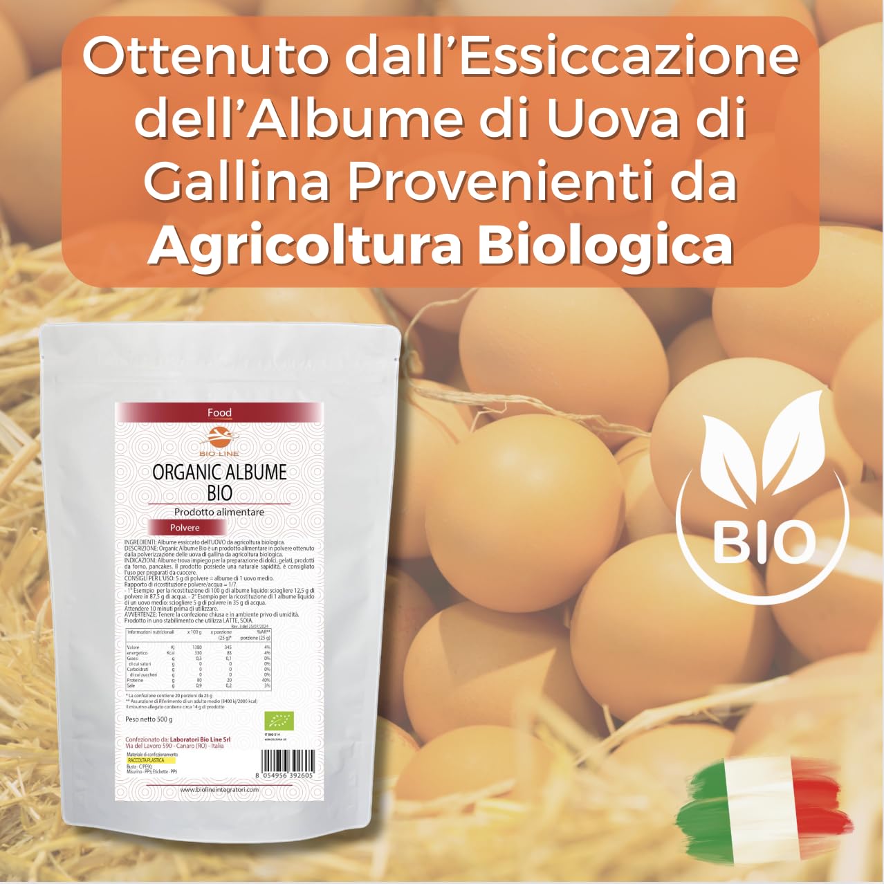 Albume Bio In Polvere - Prodotto alimentare da agricoltura biologica, 500 g