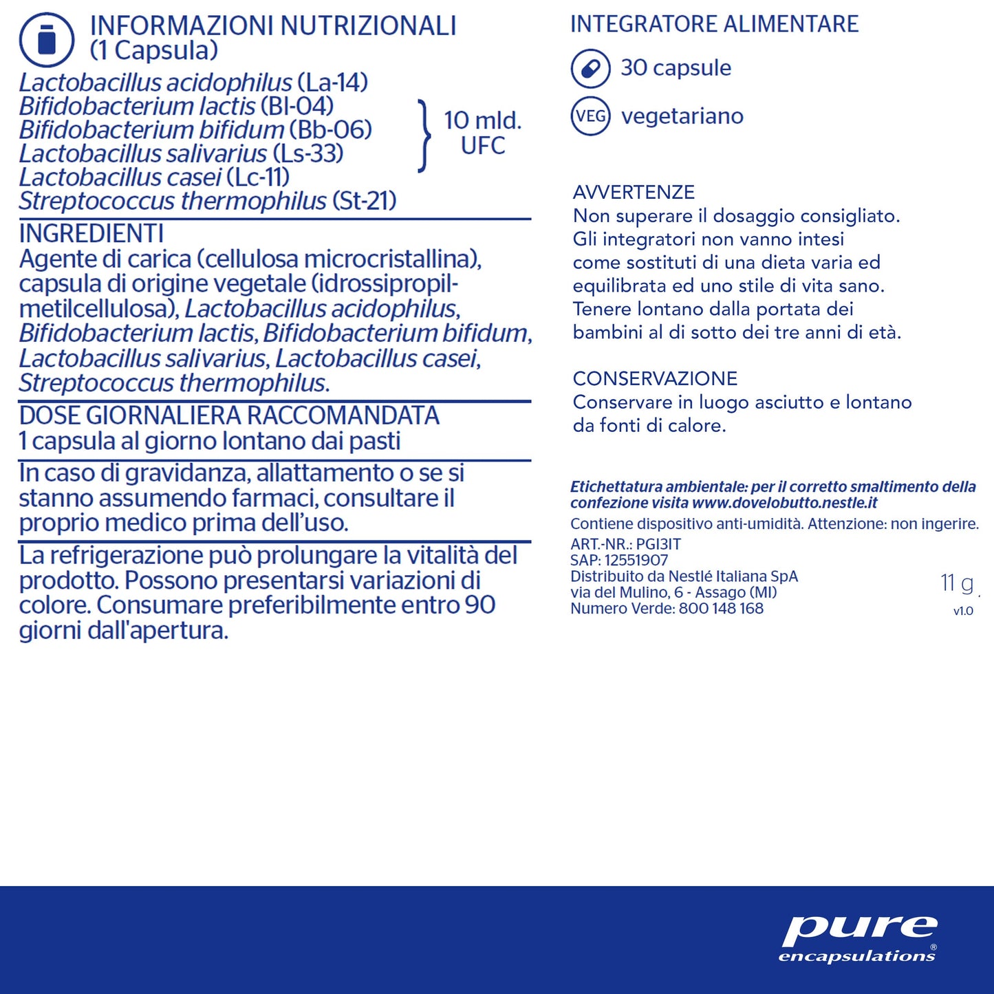 Pure Encapsulations - Probiotico - 10 miliardi di UFC - 30 Capsule