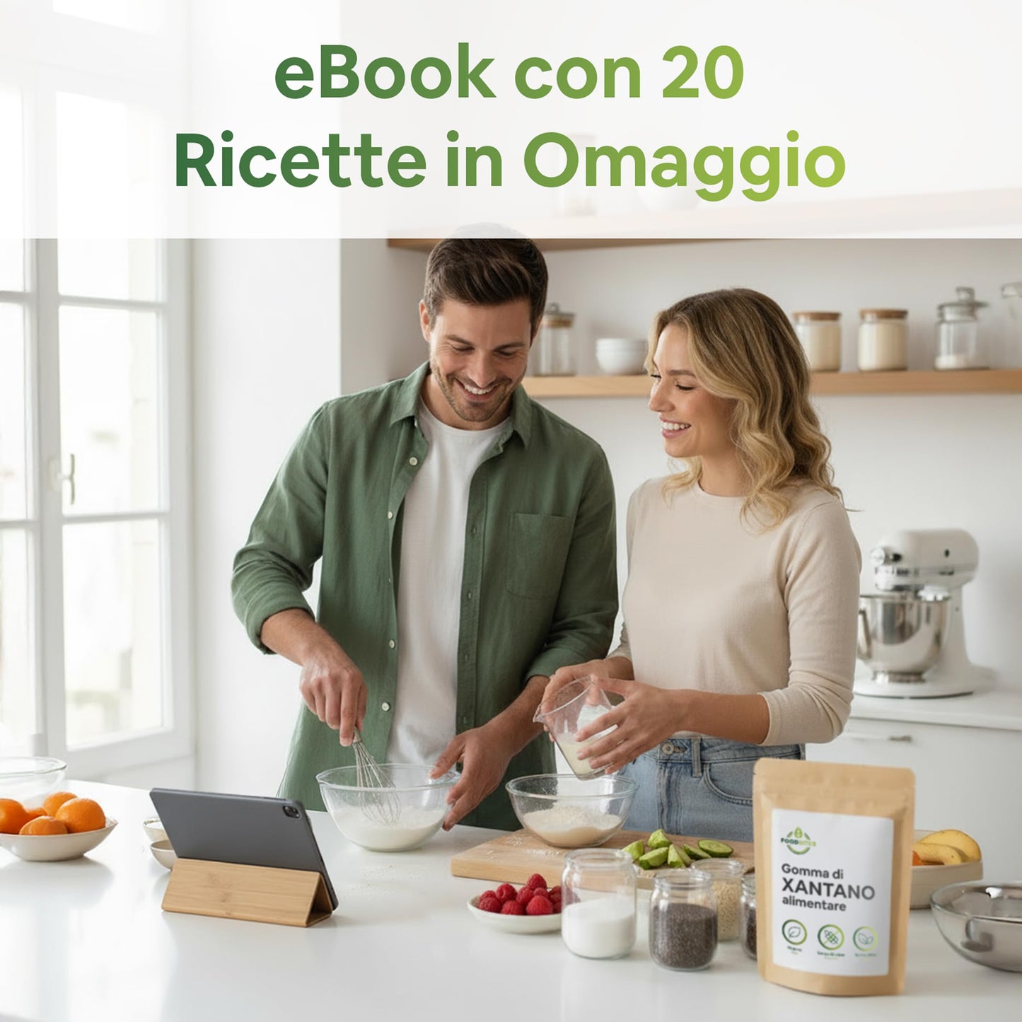 Food Bites Gomma di Xantano in Polvere 250g - Addensante Alimentare Senza Glutine e Vegano - Gomma Xantana Ideale per Dolci, Gelati e Cucina Molecolare - eBook OMAGGIO con 20 Ricette