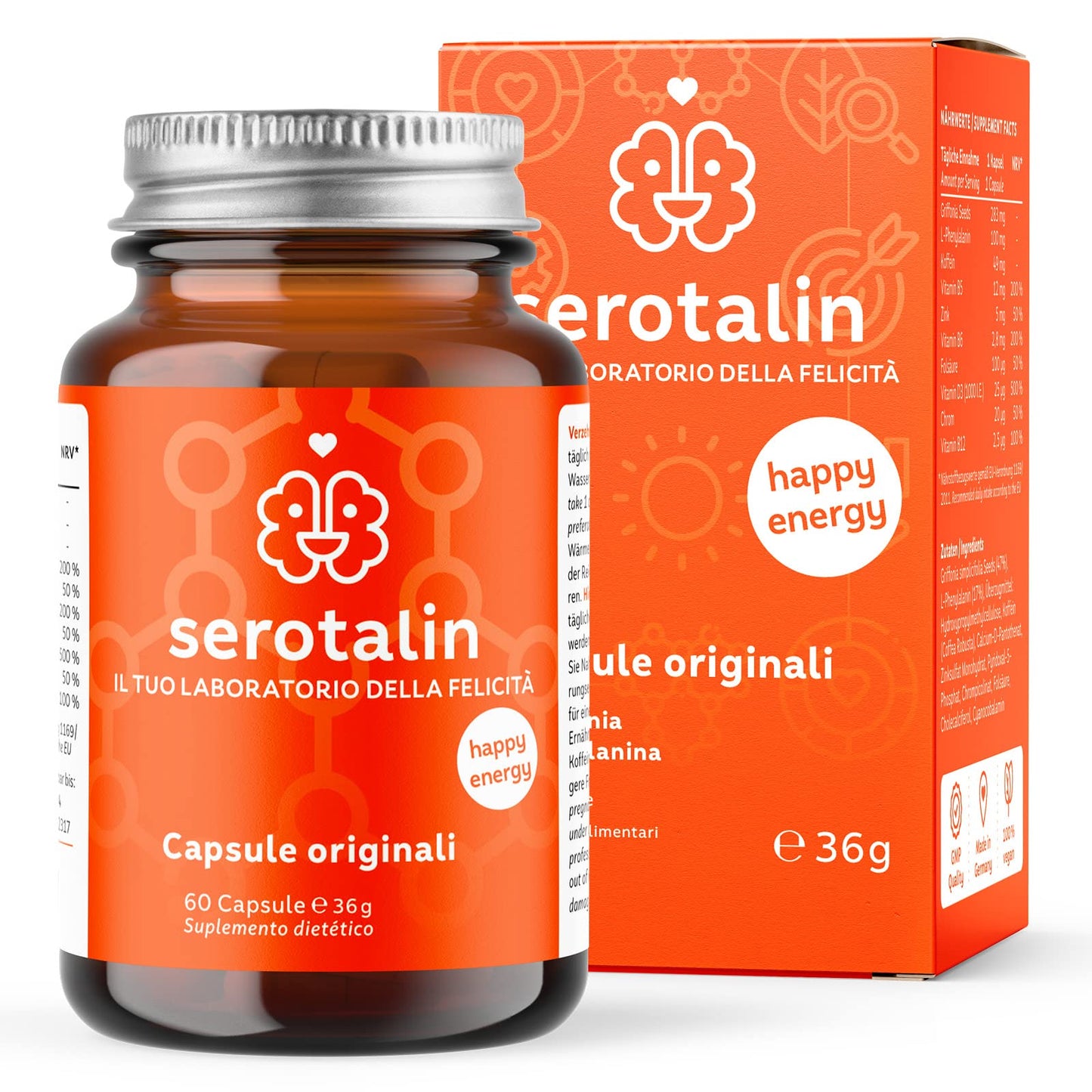 serotalin ORIGINAL l'antistress Integratore alimentare per l'equilibrio ormonale, l'umore + il sonno | con Griffonia, Vitamina D, Vitamina B12 | alternativa al triptofano | 60 capsule vegane