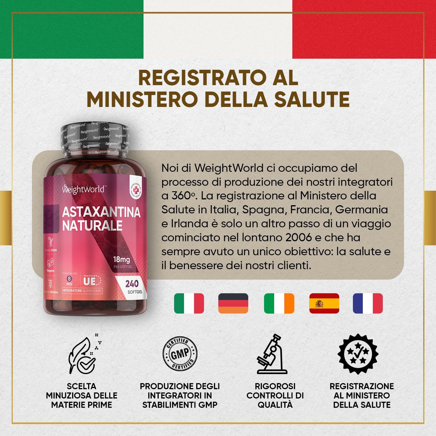 Astaxantina 18mg per 1 Softgel Vegan, 240 Astaxantina Capsule Softgel (Scorta 8 Mesi), Astaxantina Pura Senza Magnesio Stearato, Fonte di Alga Haematococcus Pluvialis, Natural Astaxantina Senza OGM