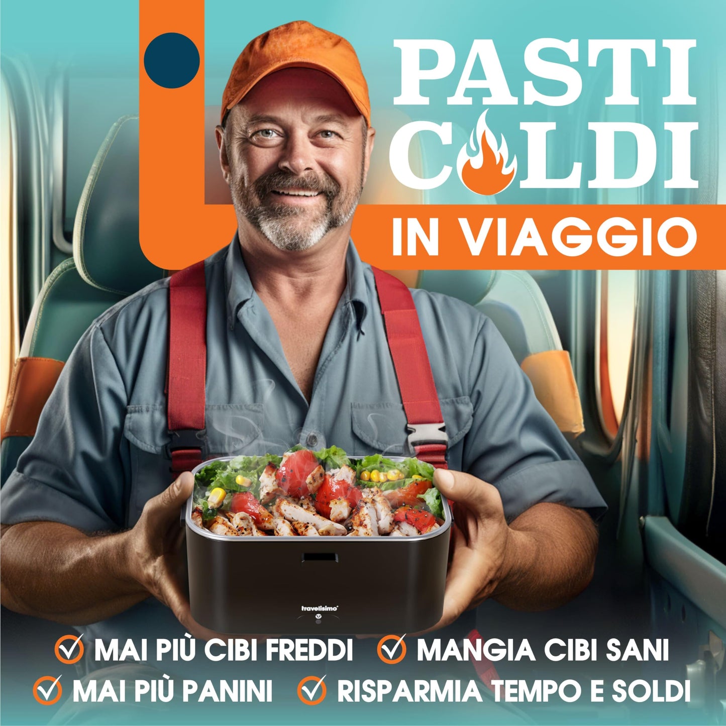 TRAVELISIMO Scaldavivande Elettrico Portatile Extra Grande 1,8L 80W Portapranzo Riscaldabile Portatile, 220V/12V/24V Scalda Vivande Portatile Elettrico per Viaggio e Lavoro, Porta Pranzo Riscaldabile