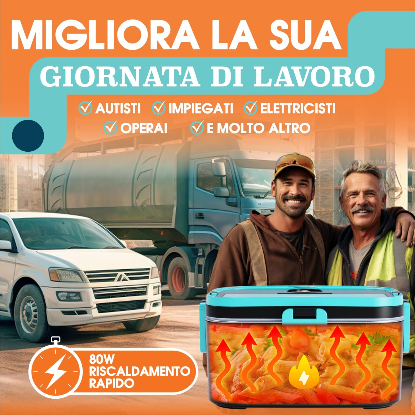 TRAVELISIMO Scaldavivande Elettrico Portatile Extra Grande 1,8L 80W Portapranzo Riscaldabile Portatile, 220V/12V/24V Scalda Vivande Portatile Elettrico per Viaggio e Lavoro, Porta Pranzo Riscaldabile