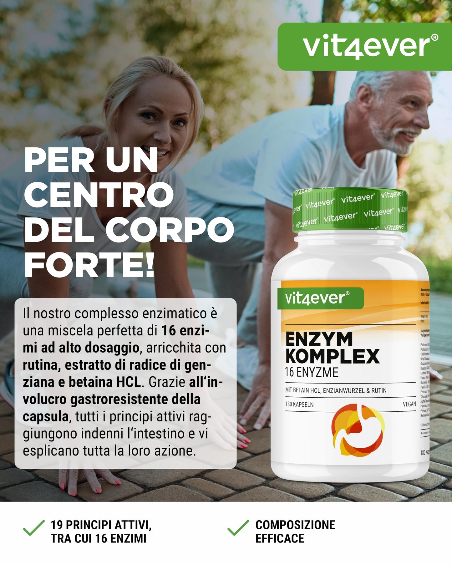 Enzimi Digestivi - 180 Capsule con 16 Enzimi più Betaina HCL, Rutina e radice di Genziana - Con Bromelina, Papaina, Amilasi, Lipasi, Proteasi, Lattasi - Vegano - Altamente Dosato