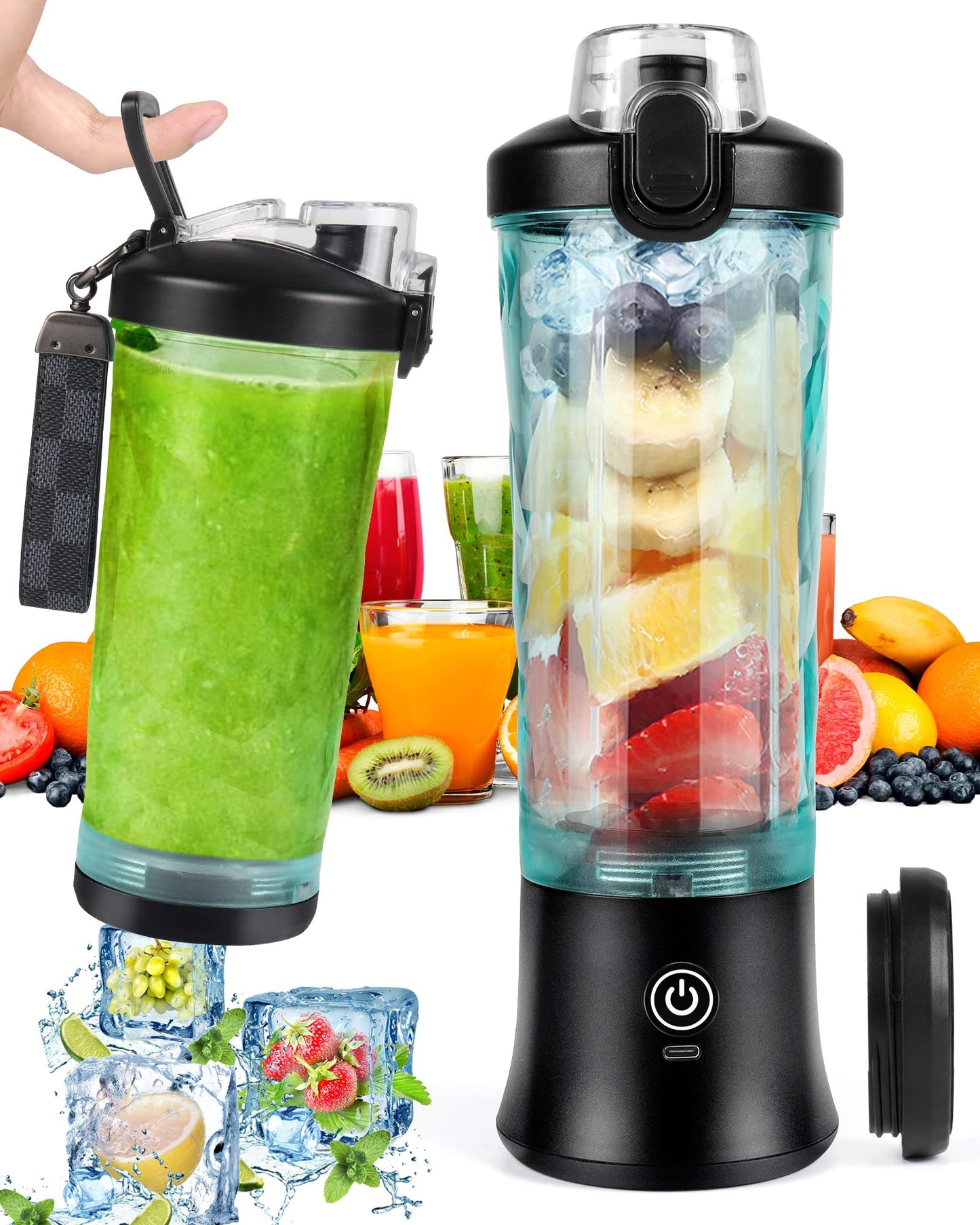 Frullatore Portatile 500W Con 2 Bottiglie Tritan Da 600 Ml - Lame In Acciaio, Base Antiscivolo, Per Smoothie, Ghiaccio E Gelato