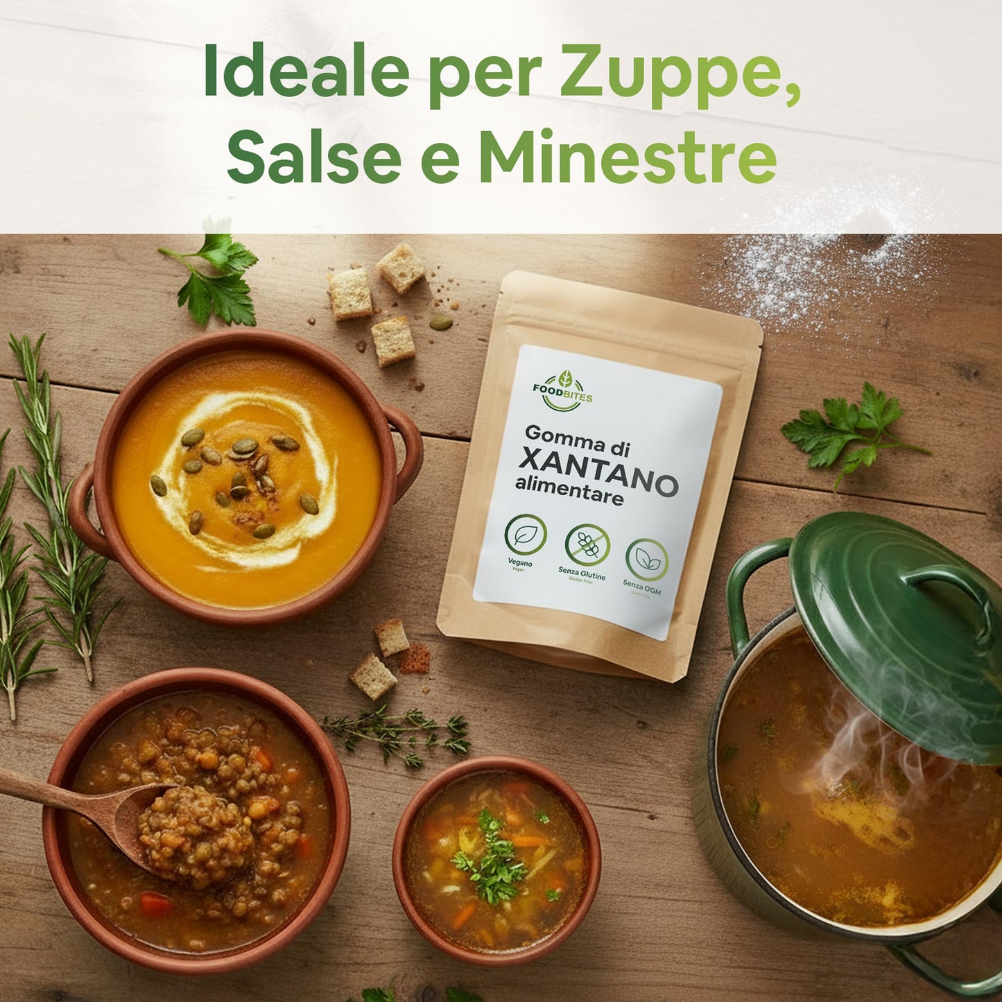 Food Bites Gomma di Xantano in Polvere 250g - Addensante Alimentare Senza Glutine e Vegano - Gomma Xantana Ideale per Dolci, Gelati e Cucina Molecolare - eBook OMAGGIO con 20 Ricette