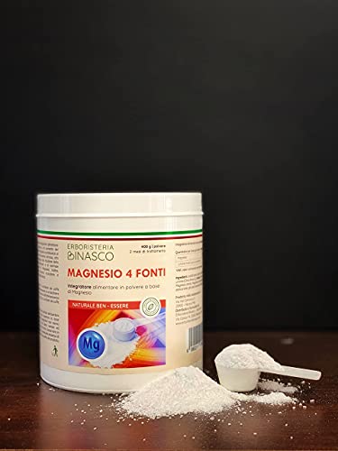 ERBORISTERIA BINASCO Magnesio Completo di 4 Fonti, Pidolato, Citrato, Carbonato, per Donna e Uomo - 100% Natural e Made in Italy Formato Supremo Polvere 400gr