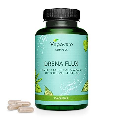 DRENANTE Forte Vegavero® | 100% NATURALE | con Pilosella, Tarassaco, Orthosiphon, Ortica e Betulla | 4 Mesi di Fornitura | Diuretico per Ritenzione Idrica Gambe | Detox Naturale | Vegan