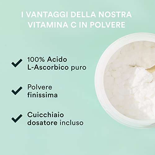 NOVOMA Vitamina C Polvere Pura 500 g, 1000mg Vitamina C per dose, Acido Ascorbico Puro in Polvere Ultra Fine, Sistema Immunitario e Stanchezza, Cucchiaio di Misurazione Incluso (ex Nutrivita)