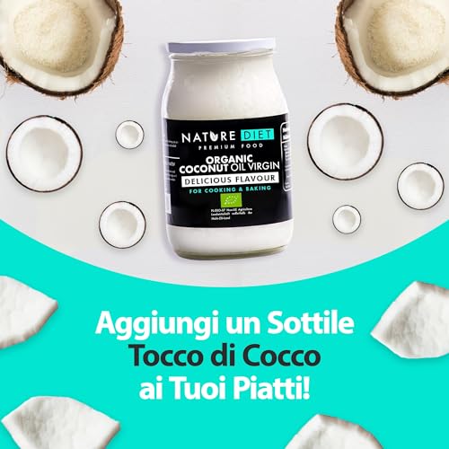 Nature Diet - Olio Vergine di Cocco Biologico 900 ml | Spremuto a freddo | Non raffinato | Vegano | Barattolo di vetro