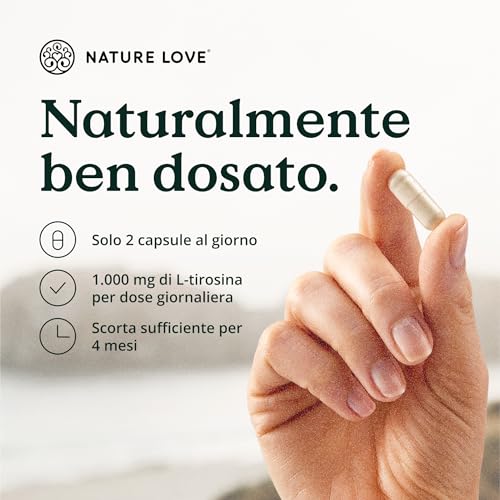 L-Tirosina vegana (240 capsule) - alto dosaggio con 1000 mg per dose giornaliera - scorta di 4 mesi - ottenuta da fermentazione, testata in laboratorio e prodotta in Germania - senza additivi inutili