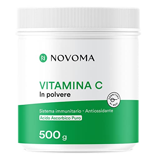 NOVOMA Vitamina C Polvere Pura 500 g, 1000mg Vitamina C per dose, Acido Ascorbico Puro in Polvere Ultra Fine, Sistema Immunitario e Stanchezza, Cucchiaio di Misurazione Incluso (ex Nutrivita)