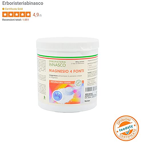 ERBORISTERIA BINASCO Magnesio Completo di 4 Fonti, Pidolato, Citrato, Carbonato, per Donna e Uomo - 100% Natural e Made in Italy Formato Supremo Polvere 400gr