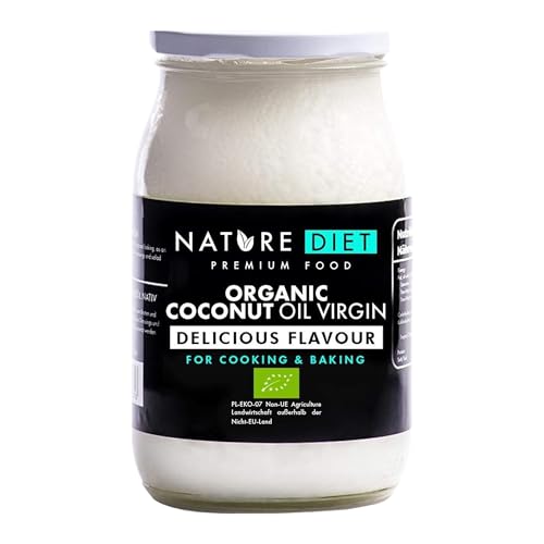 Nature Diet - Olio Vergine di Cocco Biologico 900 ml | Spremuto a freddo | Non raffinato | Vegano | Barattolo di vetro