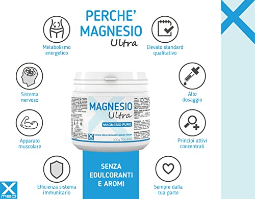 XMED Magnesio Ultra Pro, 500 grammi in polvere, senza edulcoranti, senza aromi